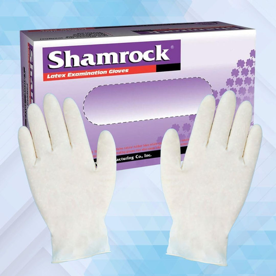 Shamrock Examination Latex Gloves - Disposable, Fully Textured and Rubber Glove - Powder-Free, Sterile, 5 mil Thick